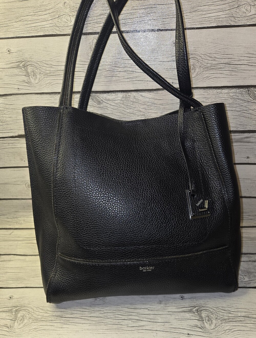 Botkier Soho Unique Zip Accent Black Pebbled Leather Shoulder Tote Bag Large - Picture 3 of 15
